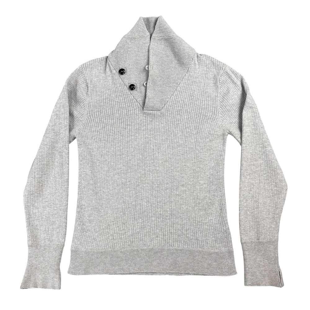 Relwen Mens Small Thermal Rib Shawl Sweater Gray Pullover Cotton Angora